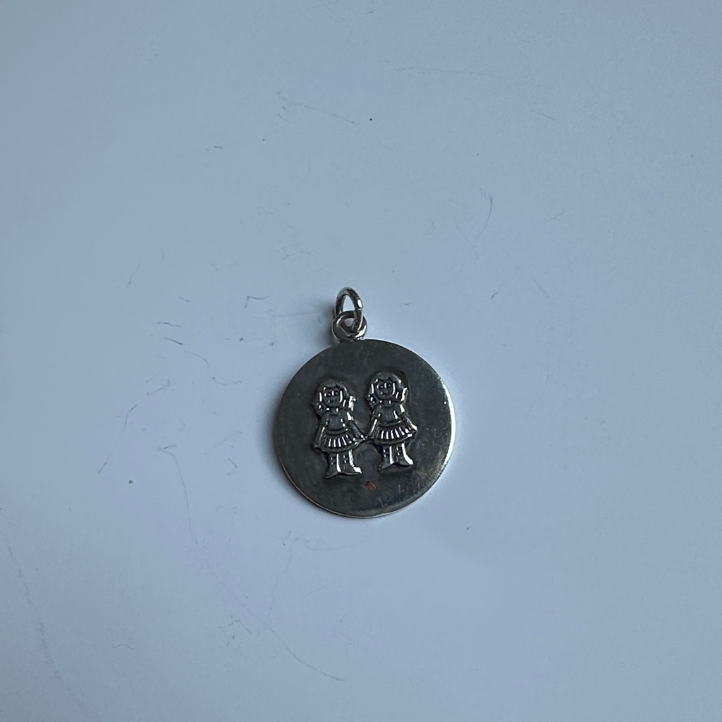 Large Round Twin Girls Charm In Sterling Silver